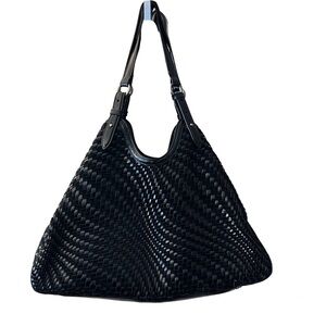 Cole Haan Genevieve Black Patent/Suede Leather Woven Tote Bag XL